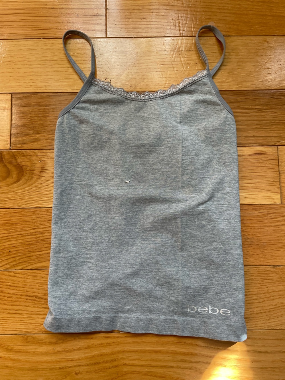 bebe Gray Heathered Lace-Edge Tank Top